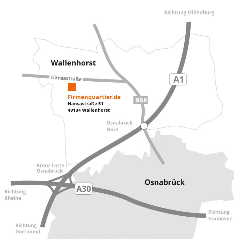 Anfahrtsskizze zum Firmenquartier Wallenhorst
