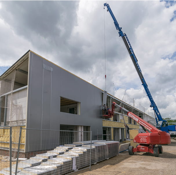 Außenansicht des Firmenquartier Bremen-Hemelingen während der Bauphase